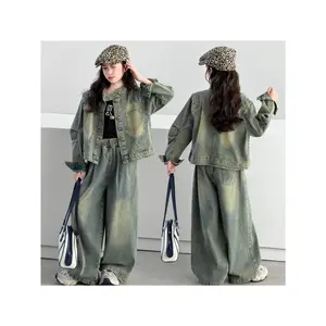New2026 New Girls' Spring & Autumn Denim Set, Cute Fashion 2pcs Set for Girls, Korean Style Youngsters Sports Clothes, Perfect for Outdoor, for Teenager