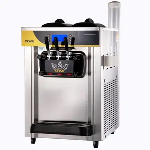VEVOR Commercial Ice Cream Maker, 22-30L/H Yield, 2200W Countertop Soft Serve Machine with 2x6L Hopper 2L Cylinder LCD Panel Puffing Shortage Alarm, Frozen Yogurt Maker for Restaurant Snack Bar, Silve