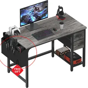 Lufeiya Computer Desk with Fabric Drawers, 40 Inch Gaming Desk for Small Space Home Office, Modern Simple Study Writing Table PC Desks for Bedroom, Gray, Get Free Box