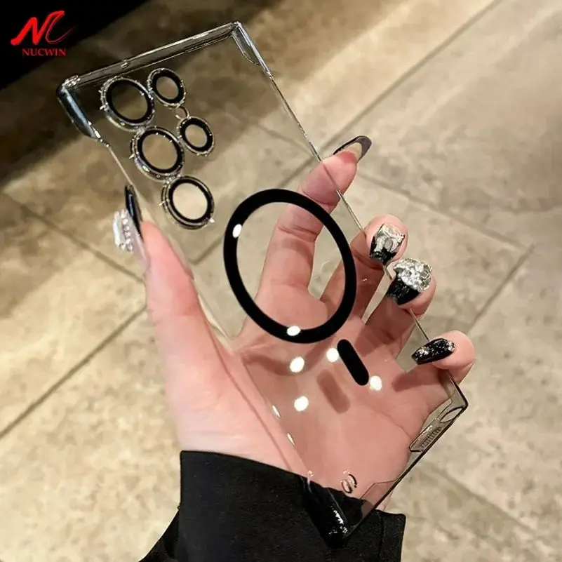 Ultra Thin Borderless Magsafe Case for Samsung Galaxy S23 S22 S25 Ultra S24 Plus Transparent Matte Hardness S24 Ultra PC Cover