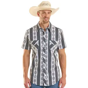 ROCK&ROLL MENS AZTEC PRINTED BLACK SHORT SLEEVE SHIRT- BMN3S08673