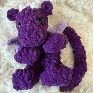 Crochet Dragon Plushie - LIMITED EDITION Very vibrant Purple Color, Soft Plush Material, Cute Design, Approximately 8 Inches Tall, Perfect for Cuddling and Gifting