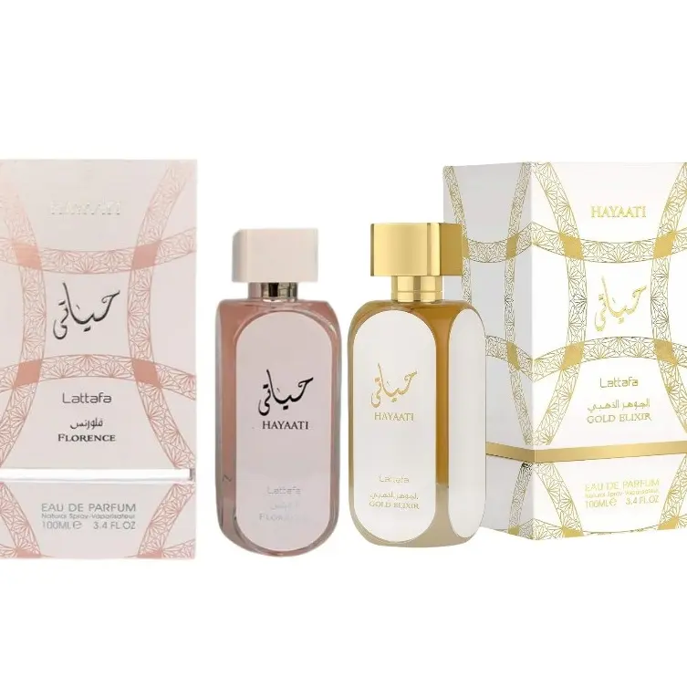 Lattafa Hayaati Florence & Gold Elixir Unisex Luxurious Leather-Accented 2-Piece Gift Set - Alcohol-Infused Long-Lasting Eau de Parfum Spray, 2x100ml Fragrance Bottles with Saffron, Fruity Citrus, Amber, Musk & Vanilla Notes for Adults