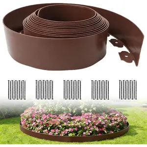 33FT Landscape Edging, 4 Inch Garden Edging Border with 50 Spikes, Flexible Lawn Edging for Landscape, Garden, Flower Beds, Lawn, Yard, Pathway, Paver Edge-Brown