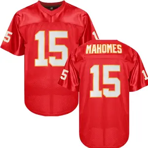 Men's American Rugby Shirt Red Jersey #15 Mahomes-like Design Breathable Loose Fit Sports Top for Training Games Casual Outfits All-Season Athletic Shirt for Rugby Football Casual Attire