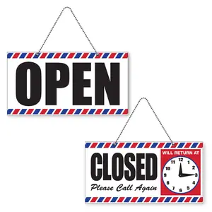 Scalpmaster 2-Sided Open-Closed Desk Wall Sign with Clock, 11.5x6 in Heavy-Duty Plastic Plaque, Adjustable Arm Home Decor for Home Businesses