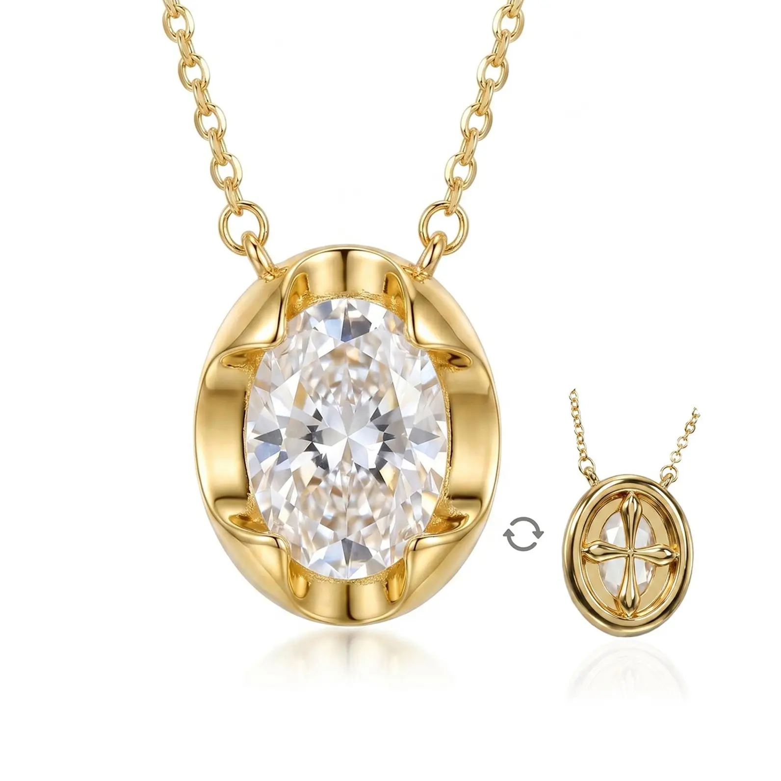 PreciiRealm 14K Gold Crystal Necklace Cubic Zirconia Dainty Choker Necklace, back of the diamond is engraved with a cross ,Fashionable Zircon Necklace for Women