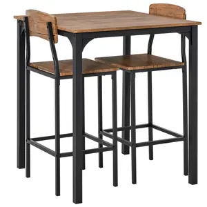 HOMCOM 3 Piece Counter Height Bar Table and Chairs Set, Industrial Small Dining Table Set for 2, Square Kitchen Table and Stools with Steel Frame