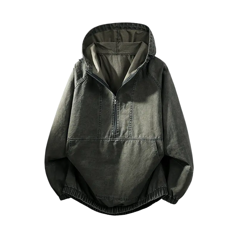 1-pack men’s 100% cotton denim half-zip hooded jacket - casual street-style pullover hoodie put together outerwear viral style stretch fit day to night dressed up layering piece timeless