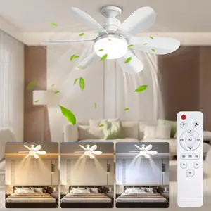 QIHANS 2 in 1 Socket Ceiling Fan with Light, 20.5 inch Screw in Small Ceiling Fans, E26\/E27 Base Dimmable Light Socket Fan, 3000-6500K LED Light Bulb with Remote for Bedroom Kitchen Garage