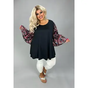 100 CP {Inner Voice} Black Red Multi Floral Sleeve Tunic EXTENDED PLUS SIZE 3X 4X 5X