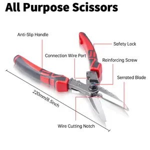 8-Inch Heavy-Duty Tin Snips，With Cable Cutout，Scissors Tool，Sheet Metal Tools，Eccentric, Effort-Saving Design，TPR Handle，