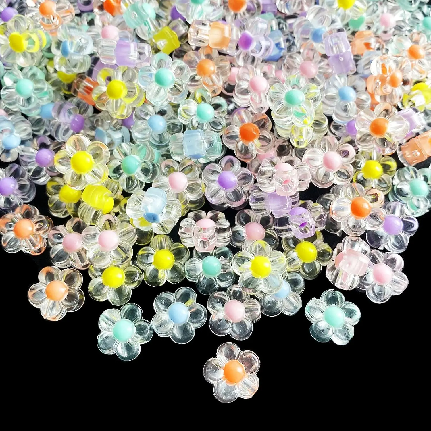 200PACK 12mm Flower Acrylic Beads Mix Candy Colors Flower Beads Plastic Pastel Beads Flower Shape Transparent Beads for DIY Crafts Braids Bracelet Earring Jewelry Making