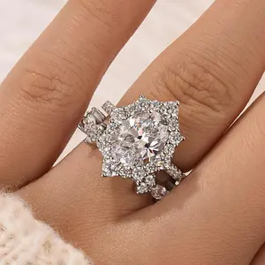 Maxine CZ 3.0ct Oval Cut 2PC Engagement Ring Set, Bridal Ring Set In Sterling Silver, 5A Cubic Zirconia Women's Ring Jewelry,Wedding Ring Set for Daily,Travel,Proposal,Birthday,Anniversary, Engagement Rings
