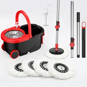 Adjustable – Dual-Drive Spin Mop Bucket Set – For Office and Home | 360° Spin Mop System with 3 Replaceable Microfiber Mop Heads and Adjustable Stainless Steel Handle | Suitable for Cleaning Floors, Cars, and Walls Refills wringer refill head