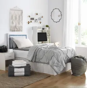 College Dorm Bedding Pack - Twin XL Bed in a Bag - Pin Tuck Glacier Gray Color Set