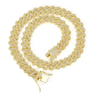 Hip Hop Iced Out Cuban Link Chain Necklace Shiny Geometric Rhinestone Choker Bracelet Set Bold Punk Streetwear Jewelry Gift for Men Women Gold Silver
