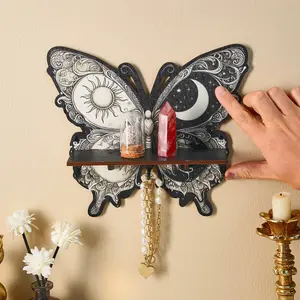 Butterfly-shaped wall-mounted candle holder storage wooden panel cut and printed craft home decoration wall shelf