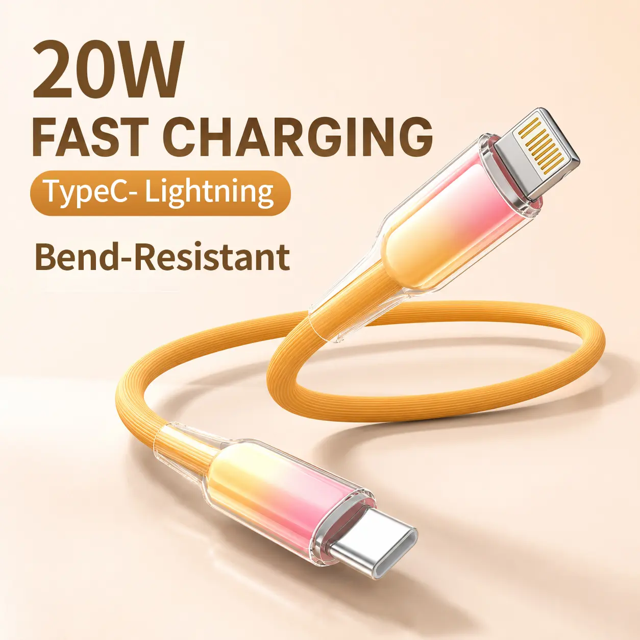 Kaxoe Transparent Gradient cable,Bend Proof USB-C to Lightning Cable,20W Fast Charging Cable,Data Transfer Cable,Compatible with iPhone 6-14 Plus Pro Max Series