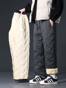 Men's Fleece-Lined Winter Pants, Waterproof Windproof Warm Casual Cotton Long Pants, Thick Outdoor Wear, Fall & Winter Fashion