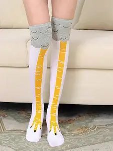 Unisex Knee-High Socks with Funny Chicken Claw Pattern, One Pair, Casual Style, Perfect for Couples, Comfortable Fit