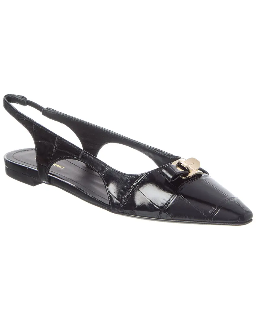 Ferragamo Logo Leather Ballet Flat