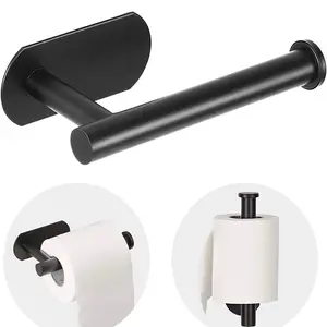 Stainless Steel Toilet Paper Holder with Adhesive Wall Mount for Bathroom Modern Black Finish