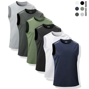 6pcs Set Summer Ice Sliky Fiber Fabric Men's Sleeveless T-Shirt Sports Quick-Dry Vest New Breathable Stretch Tank Top