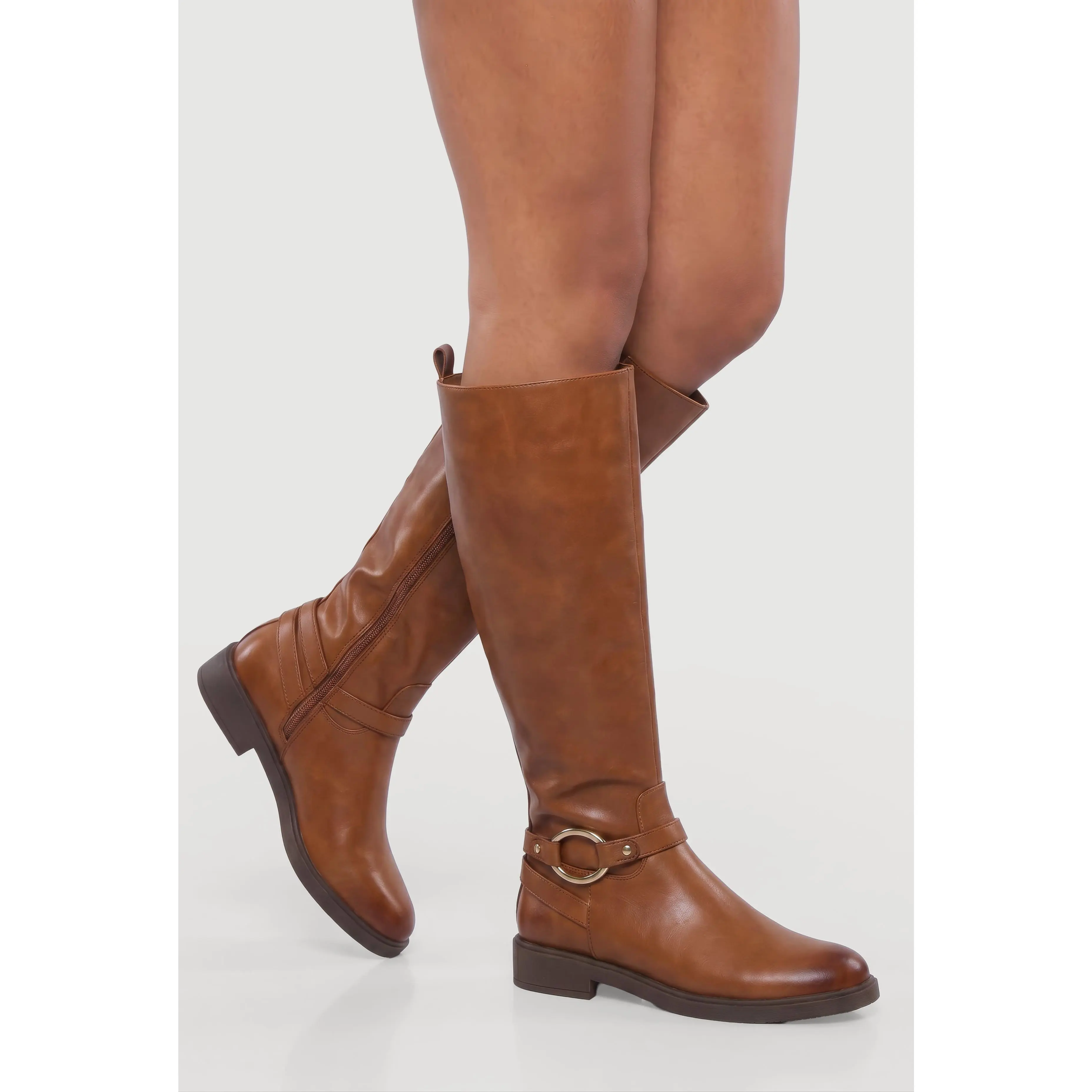 Metallic Detail Side Zip Riding Boots