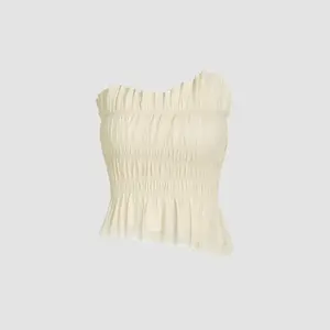 Cider [size 0-10] Asymmetrical Neck Shirred Tube Top