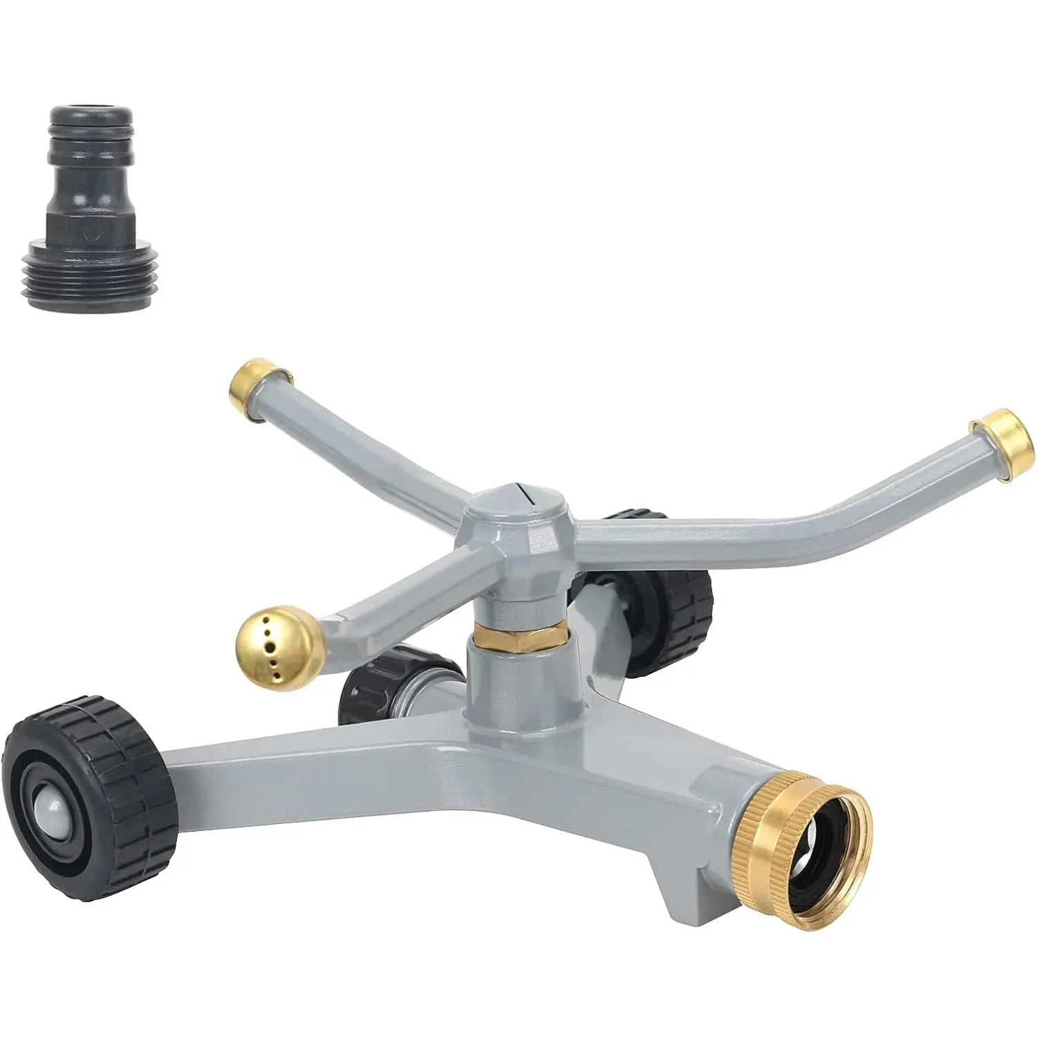 Metal Rotating Water Sprinkler for Lawn, Heavy Duty Metal 3-Arms Whirling 360  Automatic Rotary Sprinkler with Wheeled Base for Small Areas, Garden, Yard, Cover up to 1,384 Sq. ft.