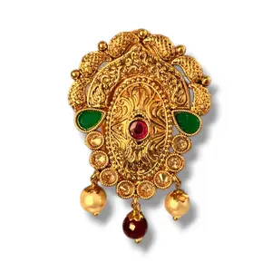 Exquisite Golden Sari Brooch | Bollywood Style Saree, Lehenga Safety Pin for Wedding Glam | Choose Ruby, RubyGreen, LCT