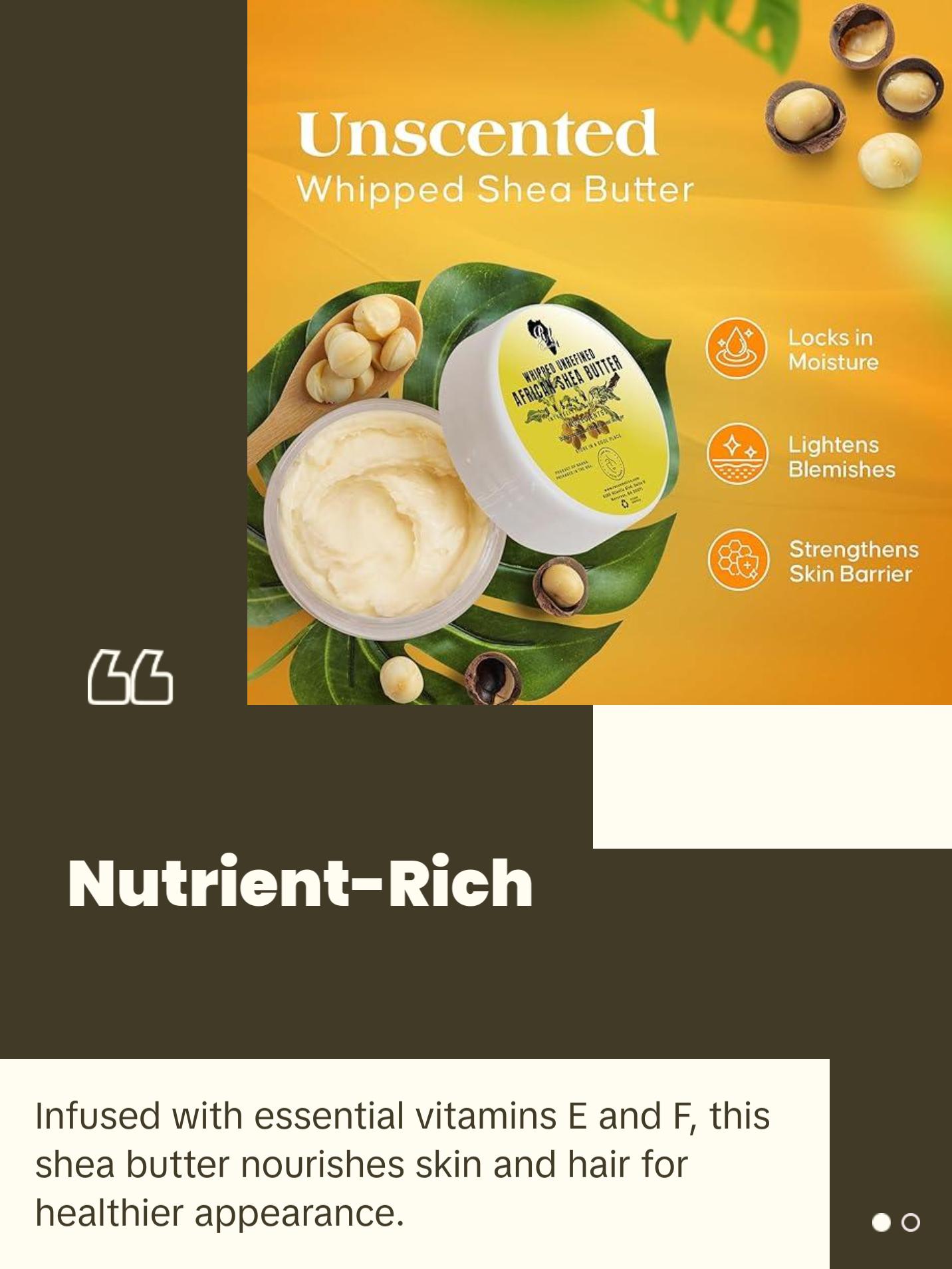 RA COSMETICS Whipped Shea Butter Unscented - 100% Pure and Natural African Shea Butter for Men & Women - Ultimate Handcrafted Moisturizer with Essential Vitamins for Radiant Skin & Luscious Hair