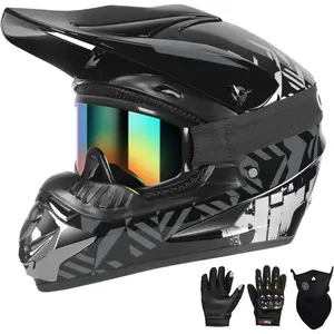 DOT Certified Youth Motocross Helmet Kids Dirt Bike Helmets - Full Face, Lightweight & Breathable for Off-Road E-Bike BMX MX ATV (with Gloves Goggles Mask) 4Pcs Set
