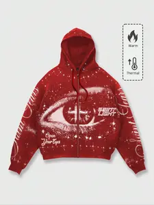 Men's Street Life Menswear Men's Eye Minimalist Galaxy Printed Long Sleeve Zip Up Hooded Sweatshirt, Fall Winter