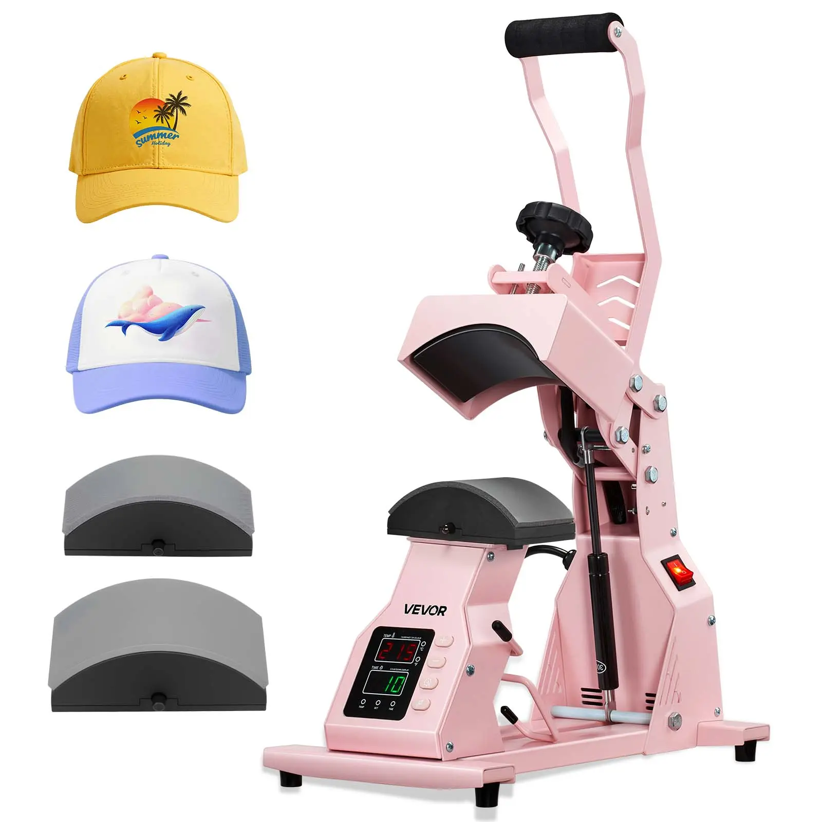 【Summerfinds】VEVOR Hat Heat Press Machine, with 2pcs Interchangeable Platens, Precise Temperature and Time Control, Hat Press for HTV Iron On and Sublimation Projects, for Caps, Headbands, Cuffs, Face Masks, Pink