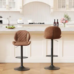FIRAVOE Bar Stools , Swivel Bar Stools with Back, Adjustable Bar Stool 25-33IN, Faux Leather Upholstered Bar Stool, Modern Counter Height Barstools for Bar, Kitchen, Dining Room