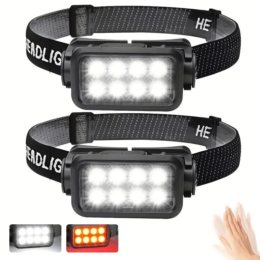 1/2 Pack Rechargeable Headlamp, Rechargeable Lighting, Ultra-Bright Adjustable Beam Flashlight with White/Red Light and Motion Sensor, 5 Modes, Spot and Flood Light, Ideal for Outdoor Camping, Hiking, Running, Fishing