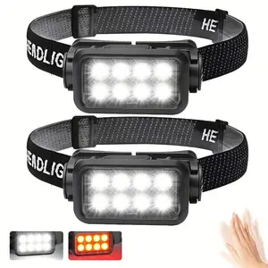 1/2 Pack Rechargeable Headlamp High Performance Flashlight, Ultra-Bright Adjustable Beam Flashlight with White/Red Light and Motion Sensor, 5 Modes, Spot and Flood Light, Ideal for Outdoor Camping, Hiking, Running, Fishing