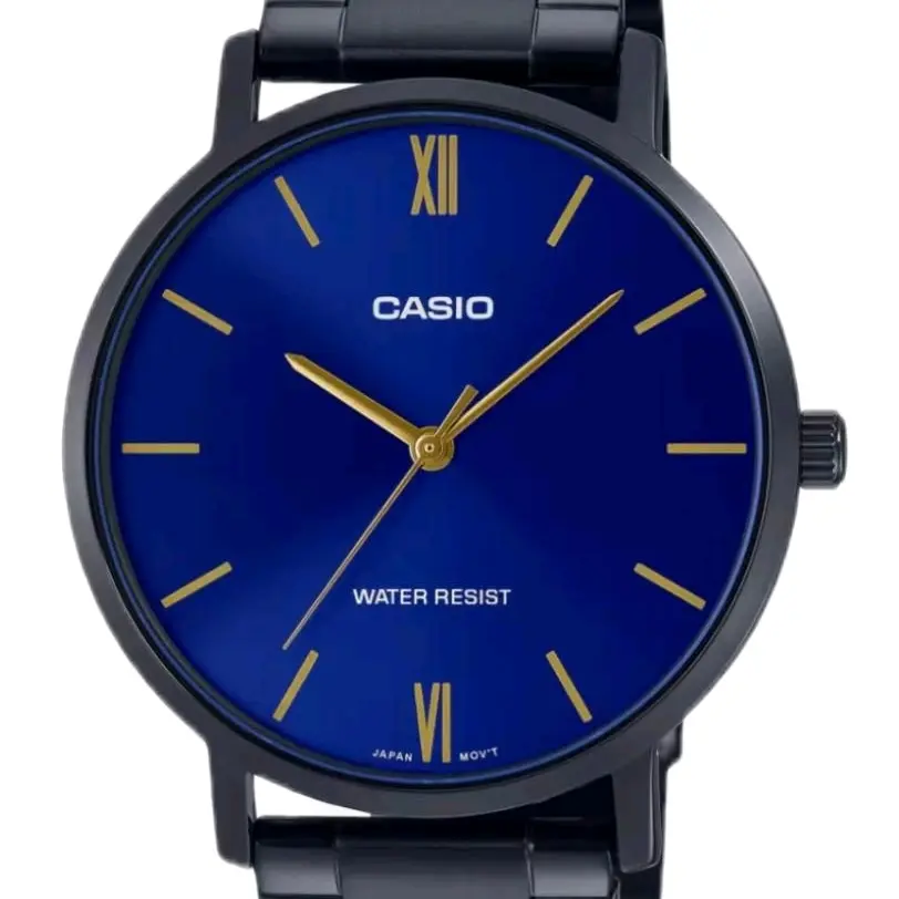 MTP-VT01B-2B New casio black beauty with Blue face stainless steel men' s classic watch