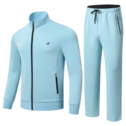 Men's 2-Piece Casual Athletic Outfit - Full-Zip Long-Sleeve Running Jacket, Drawstring Pants, Pockets, Fashion Sweatsuit for Hiking, Outdoor Activities