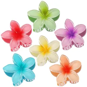 6PCS Hawaiian Plumeria Flower Claw Clips  Colorful Non-Slip Hair Clips for Women & Girls | Strong Grip Tropical Hair Accessories for Thick & Thin Hair | Cute Summer Beach Hair Claws for Vacation, Parties & Daily Wear