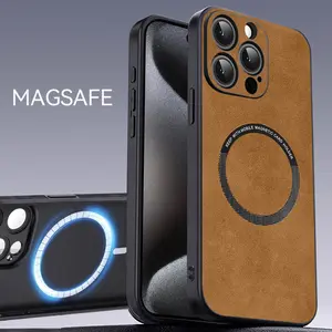 Magnetic Case, Suede Texture with Durable Drop Frame Compatible with Magsafe, PC and Suede PU, Ultra Light Luxury Case with Shockproof and Anti-Slip Case for iPhone 16 15 14 13 12 Pro Max PLUS