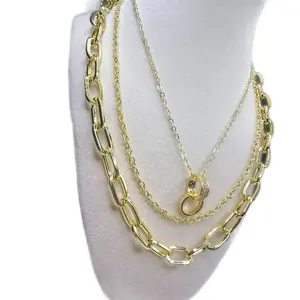 Necklace Stack 14k Gold Plated 3 in One with a Pendant Layered Chain Design for Women
