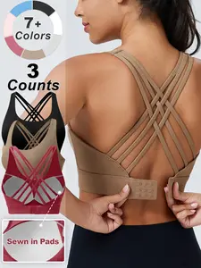 Sports Bra with Sewn in Pads,3 Row Adjustable Hook-eye Closure Criss-Cross Back,Soft and Breathable Non-removable Moulded Cups,High Impact Running Workout Bras for Women,MothersDay Gifts