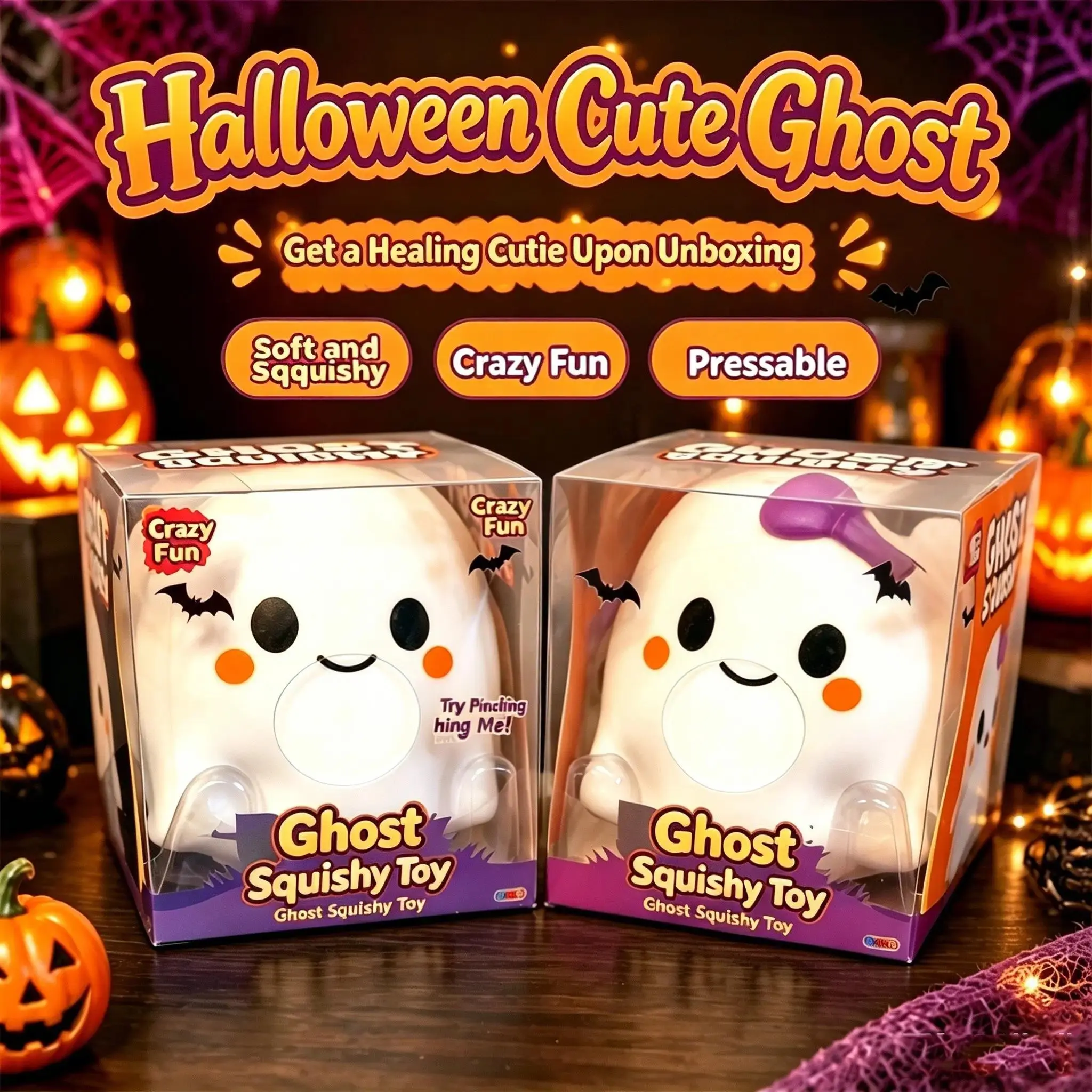 Halloween Ghost Squishy Toy, Soft and Cute Stress Relief Toy, Bow Design, Kids Compression Rebound Play, Perfect for Children