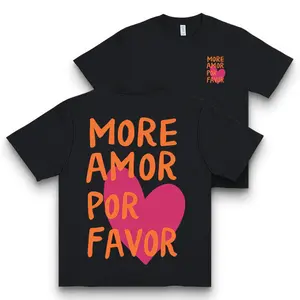 MORE AMOR POR FAVOR' Heart Double-sided Print T-shirt Romantic Spanish Style Casual Top