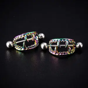 Vampire Teeth Nipple Ring, Stainless Steel Barbell, Creative Body Piercing Jewelry
