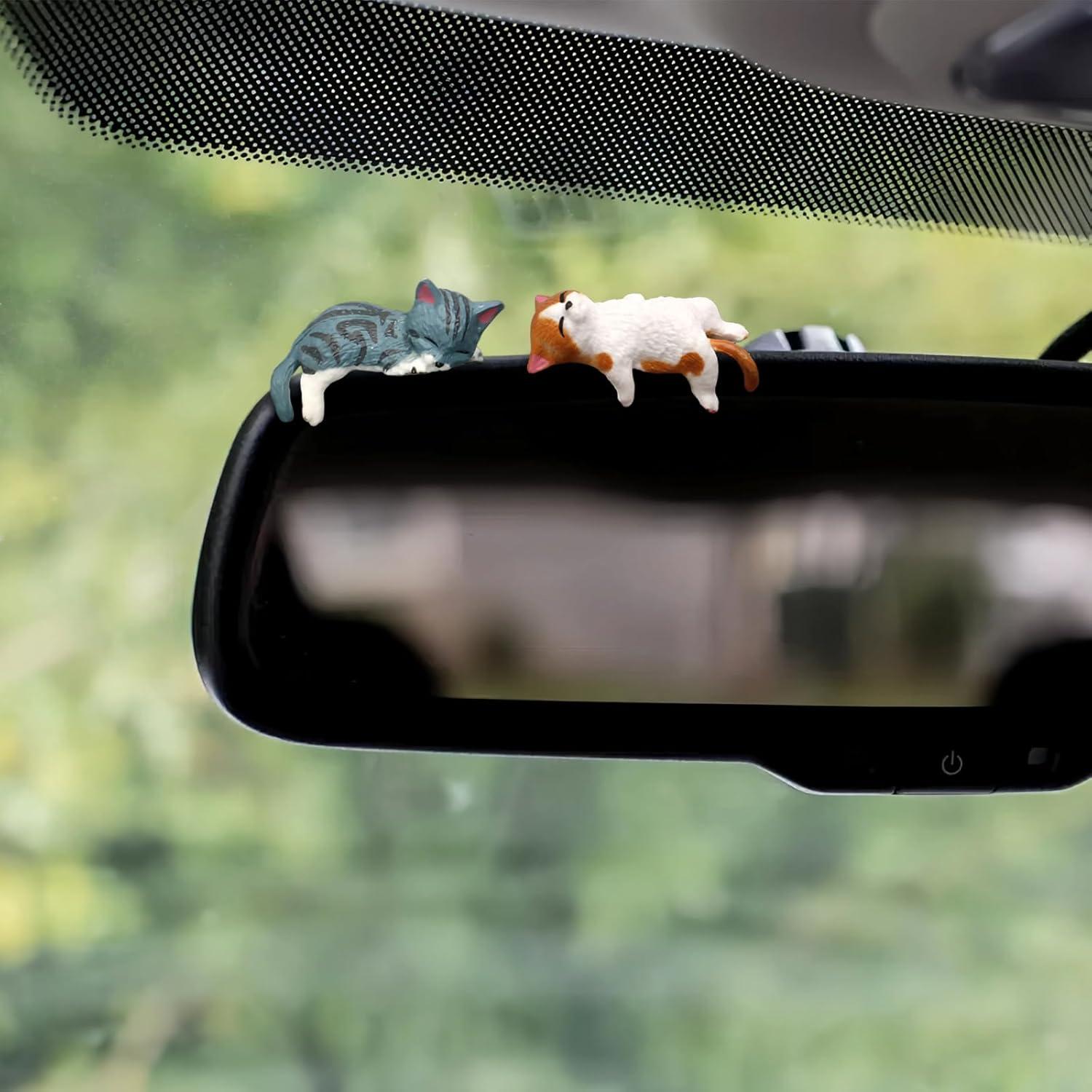 Mini Cute Cat Desk Figurines Set of 5 Resin Multi Pose Kitty Ornaments Cute Cartoon Style Desk Companions for Home Offices Cubicles Computer Monitors, Car Screens, Desks