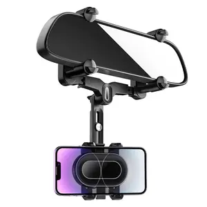 Rearview Mirror Phone Holder for Car, Cell Phone Car Mount,360°Rotatable and Retractable Multifunctional Rear View Mirror Phone Holder,Four Corners Fixed Anti-Shake Design,for All Mobile Phones and All Car
